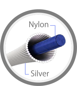 Pure silver is bonded to a nylon core